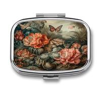 Flowering Plant Pill Box Medicine Pill Organizer Small Pill Case Travel Pill Container Portable Pill Case for Pocket 2 Compartment Pill Holder Pill Boxes for Travel