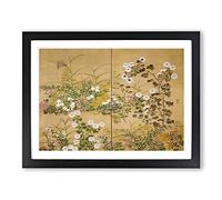 Flowering Plants In The Autumn By Ogata Korin Asian Japanese Framed Print | A2 Black Framed Wall Art | Ready to Hang | Asian Floral Picture | Living Room Bedroom Lounge Office