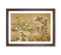 Flowering Plants In The Autumn By Ogata Korin Asian Japanese Framed Print | A3 Walnut Framed Wall Art | Ready to Hang | Asian Floral Picture | Living Room Bedroom Lounge Office