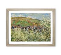 Flowering Plum Trees By Claude Monet Classic Painting Framed Wall Art Print, Ready to Hang Picture for Living Room Bedroom Home Office Décor, Oak A4 (34 x 25 cm)