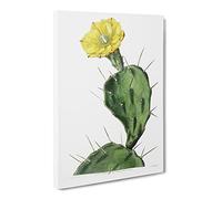 Flowering Prickly Pear Cactus Vintage Canvas Wall Art Print Ready to Hang, Framed Picture for Living Room Bedroom Home Office Décor, 20x14 Inch (50x35 cm)