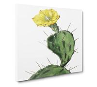 Flowering Prickly Pear Cactus Vintage Canvas Wall Art Print Ready to Hang, Framed Picture for Living Room Bedroom Home Office Décor, 14x14 Inch (35x35 cm)