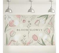 Flowering Slowly Floral Wall Backdrop, Elegant Botanical Design for Indoor/Outdoor Photography, Spring Party Decorations, Soft Peach and Green Aesthetic 71x43 Inch