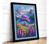 Flowering Tree in the Valley Botanical Framed Wall Art Print A1 (84.1×59.4cm) Black, Wall Decor for Living Room, Bedroom, Office & Home, Ready to Hang, Art Gift