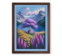 Flowering Tree in the Valley Botanical Framed Wall Art Print A1 (84.1×59.4cm) Walnut, Wall Decor for Living Room, Bedroom, Office & Home, Ready to Hang, Art Gift