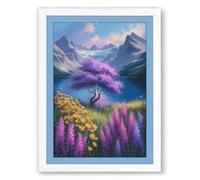 Flowering Tree in the Valley Botanical Framed Wall Art Print A2 (59.4×42cm) White, Wall Decor for Living Room, Bedroom, Office & Home, Ready to Hang, Art Gift