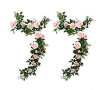 Floweringbeter 2pcs Artificial Rose Rattan Garland 138cm Hanging Vine for Wedding Arch, Home Indoor Outdoor Wall and Door Decoration(Light rosy)