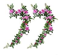 Floweringbeter 2pcs Artificial Rose Rattan Garland 138cm Hanging Vine for Wedding Arch, Home Indoor Outdoor Wall and Door Decoration(Purple)
