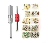 Floweringbeter Automotive AC Valve Core Repair Set 102 Pcs With Aluminium Brass Cores And Installer Tools For R12 R134a Systems