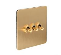 Floweringbeter Brass Lever Switch 86 Type Wall Light Control Panel Single/Double Pole Toggle Switch With Metallic Gold Finish(3 Gang)