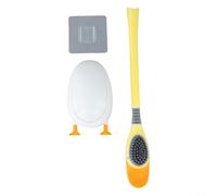 Floweringbeter Cute Duck Silicone Toilet Brush Set with Holder, 360° Deep Clean Soft TPR Bristles, Gravity Stand for Upright or Hanging Storage, White and Yellow