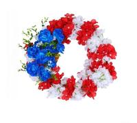Floweringbeter Handmade Plastic Wreath With Hydrangea Style For Independence Day Celebration And Patriotic Home Decoration