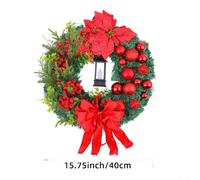 Floweringbeter LED Christmas Wreath with Festive Red Bow and Greenery for Indoor Outdoor Door Window Decoration Creating Warm Seasonal Ambience at Home(F-40cm)