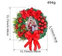 Floweringbeter LED Christmas Wreath with Festive Red Bow and Greenery for Indoor Outdoor Door Window Decoration Creating Warm Seasonal Ambience at Home(B-40cm)