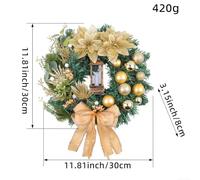 Floweringbeter LED Christmas Wreath with Festive Red Bow and Greenery for Indoor Outdoor Door Window Decoration Creating Warm Seasonal Ambience at Home(G-30cm)
