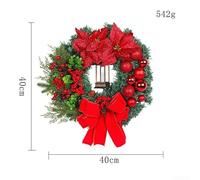 Floweringbeter LED Christmas Wreath with Festive Red Bow and Greenery for Indoor Outdoor Door Window Decoration Creating Warm Seasonal Ambience at Home(I-40cm)