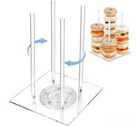 Floweringbeter Rotating Acrylic Donut Display Stand Featuring Lazy Susan Function, Four Support Pillars And Large Stable Base, Designed For Various Celebration Settings