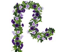 Floweroyal 2 Pack Artificial Flower Garlands 15.8FT Fake Rose Vines Silk Flowers Hanging Rose Ivy for Wedding Arch Party Home Garden Wall Decor (Purple)
