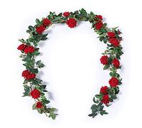 Floweroyal 2pcs Artificial Rose Vines 5.5ft Velvet Flowers for Garland Hanging and Wedding Decor (Red)