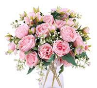 Floweroyal 4 Bunches Peony Artificial Flowers Pink Flowers Silk Peonies Bouquets for Wedding Party Table Centerpieces Floral Arrangement Home Kitchen Decor