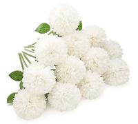 Floweroyal Artificial Flowers 12pcs Chrysanthemum Ball Flowers Silk Hydrangea Bridal Wedding Bouquet for Home Garden Party Office Coffee House Decorations (Cream White).