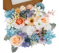 Floweroyal Artificial Flowers Combo Blue Flowers Mix Silk Flowers Fake Roses with Stems for Wedding Bridal Bouquets, Table Centerpieces, Baby Shower, Floral Arrangement, Home Decorations