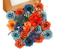 Floweroyal Artificial Flowers Combo Orange Flowers Mix Silk Flowers Dahlia Roses with Stems for Wedding Bridal Bouquets, Table Centerpieces, Baby Shower, Floral Arrangement, Home Decorations