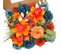 Floweroyal Artificial Flowers Combo Orange Flowers Mix Silk Flowers Fake Roses with Stems for DIY Wedding Bridal Bouquets, Baby Shower, Floral Arrangement, Table Centerpieces, Home Decorations