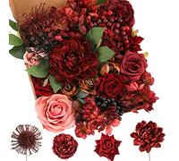 Floweroyal Burgundy Artificial Flowers Combo Mix Silk Flowers with Stems for DIY Wedding Bridal Bouquets, Baby Shower, Floral Arrangement, Table Centerpieces, Home Decorations.