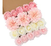 Floweroyal Pink Artificial Flowers Fake Rose Flowers Dahlia with Stems for DIY Wedding Bridal Bouquets, Baby Shower, Floral Arrangement, Table Centerpieces, Home Decorations