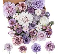 Floweroyal Purple Artificial Flowers Combo Mix Silk Flowers with Stems for DIY Wedding Bridal Bouquets, Baby Shower, Floral Arrangement, Table Centerpieces, Home Decorations.