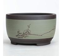 Flowerpot Ceramic Round Large Medium and Small Bonsai Plant Pot Flower-Pots Planter Home-Decoration Chinese for DIY-Crafts Drum-Shaped Style Vent (Green M),Green-M