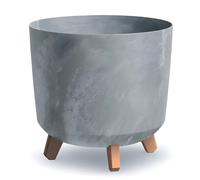 Flowerpot in Concrete, Black, or Cream with Marble-like Pattern & Wooden Legs, 3