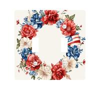 Flowers 4th of July Decorative Switch Cover 2 Gang Double Toggle, America Independence Day Wall Plate Cover, Standard Size, USA Holiday Electrical Faceplate for Bedroom Living Room Decor