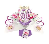 Flowers 50th Birthday Pop-Up Greeting Card Original Second Nature 3D Pop Up Card