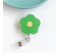 Flowers Acrylic Retractable Badge Reel, Retractable Badge Holder, Acrylic Work Card Name Tag ID Card Holder Office School Supplies(Green)