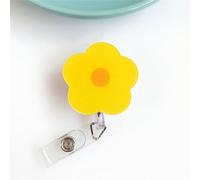 Flowers Acrylic Retractable Badge Reel, Retractable Badge Holder, Acrylic Work Card Name Tag ID Card Holder Office School Supplies(Yellow)