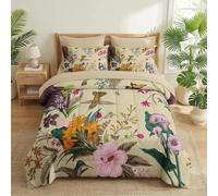 Flowers and Birds Double Duvet 10.5 Tog, Retro Microfiber Bedding Set, 1 Quilt 200x200cm and 2 Pillowcases 50x75cm, All Year Round Comforter for Cozy Nights X1599