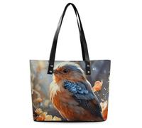 Flowers And Birds Leather Tote Bag for Women Work Shoulder Purses with Zipper Waterproof Large Computer Shoulder Bag Fashion Ladies Shoulder Handbag Reusable Shopping Bags