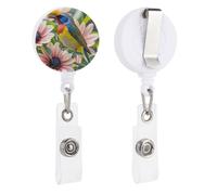 Flowers and Birds Retractable Badge Reel - Personalized ID Name Badge Holder with Lanyard Cute Badges Reel Holder Round Nurse Doctor Name Tag Badges Clip for Work