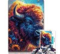 Flowers And Bison Adult Jigsaw Puzzles 1000 Pieces,Stress Reliever Difficult Challenge Deal As Gifts for The Whole Family (50x75cm)