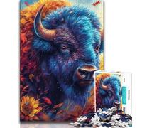 Flowers And Bison Adult Jigsaw Puzzles 1000 Pieces,Stress Reliever Difficult Challenge Deal As Gifts for The Whole Family (38x26cm)