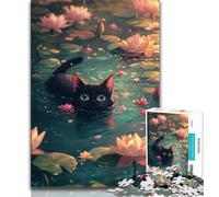 Flowers And Black Cat 1000 Pieces Jigsaw Puzzles For Teens And Adults,Stress Reliever Difficult Challenge Unique Home Decor And Gifts (38x26cm)