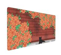 Flowers and Black Cat Office Mouse Pad (1200x600x2mm) | Machine-Washable Non-Slip Rubber Base for Daily Use