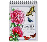 Flowers and butterflies Coloring Book for Adults: 25 beautiful hand-drawn inky flower and butterfly portraits on thick artist paper with a spiral binding in hardback - Travel size coloring book
