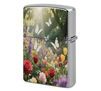 Flowers And Butterflies Metal Lighter Case, Funny Lighter Cover Double-Side Print Vintage Cool Lighters Sleeve Lighters Accessories for Zippo Men Dad Husband Collect