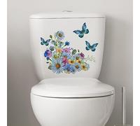 Flowers and Butterflies Toilet Lid Stickers,Removable Vinyl Botanical Flower Toilet Seat Cover Decal,Waterproof Toilet Seat Cover Stickers,DIY Home Decoration Stickers for Bedroom Toilet Accessories