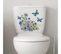 Flowers and Butterflies Toilet Lid Stickers,Removable Vinyl Botanical Flower Toilet Seat Cover Decal,Waterproof Seat Cover Stickers,DIY Home Decoration for Bedroom,Accessories