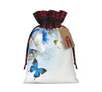 Flowers And Butterfly Print Christmas Drawstring Gift Bags Large Xmas Present Storage Bag