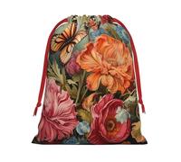 Flowers And Butterfly Print Gift Drawstring Bag Reusable Pouch Party Favors Birthdays Weddings Daily Sack